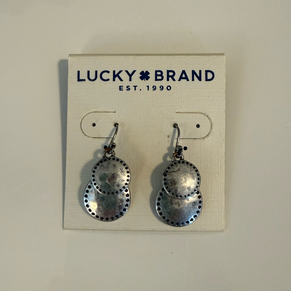 Lucky Brand Antiqued Silver Layered Disc Drop Earrings